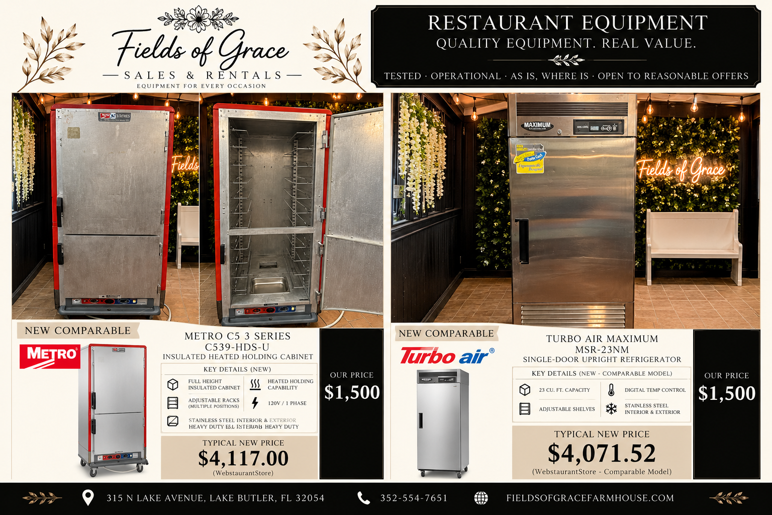 Equipment for sale: Metro C5 3 Series Heated Holding Cabinet and Turbo Air Maximum MSR-23NM Upright Refrigerator