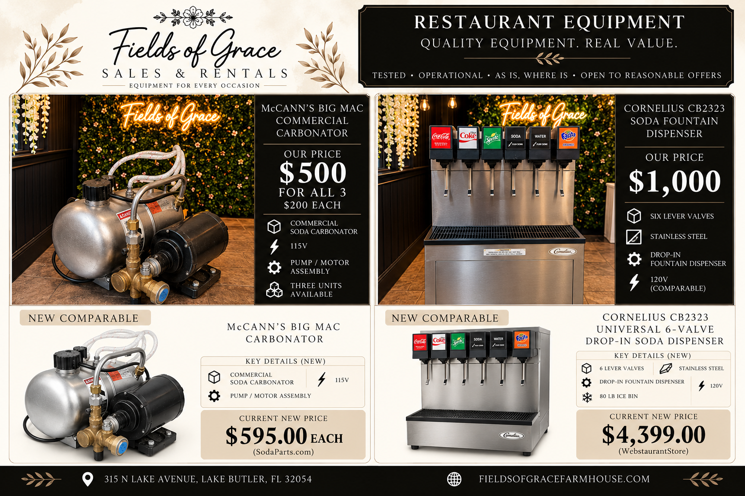 Equipment for sale: McCann's Big Mac Commercial Carbonator and Cornelius CB2323 Soda Fountain Dispenser