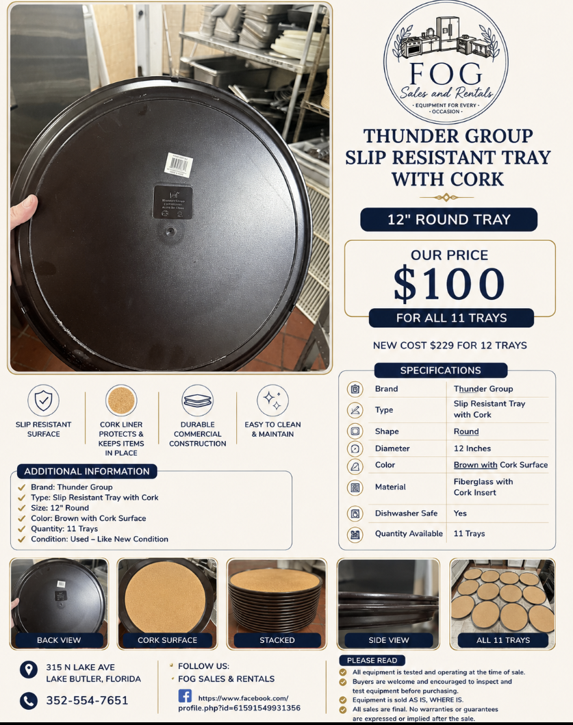 Thunder Group Slip Resistant Tray with Cork, 12" Round